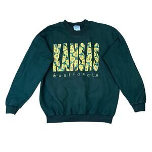 Vintage Gildan Kansas Sunflowers Pullover Green Heavy Cotton Sweater Sz L